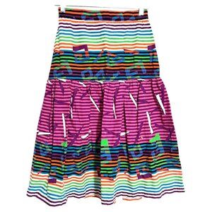 Vintage So-En Rainbow Brights Striped Tiered Knee Skirt Size M Made in Philipine